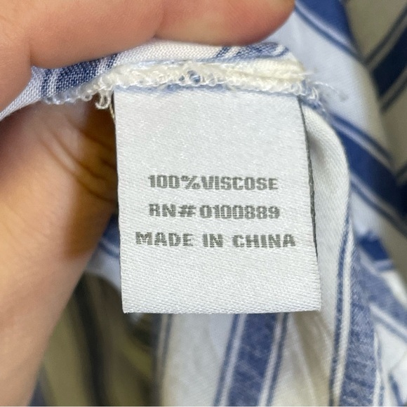 keren hart, Blue and white Striped Shirt, big ruffle sleeves. Size Medium. - Picture 5 of 7